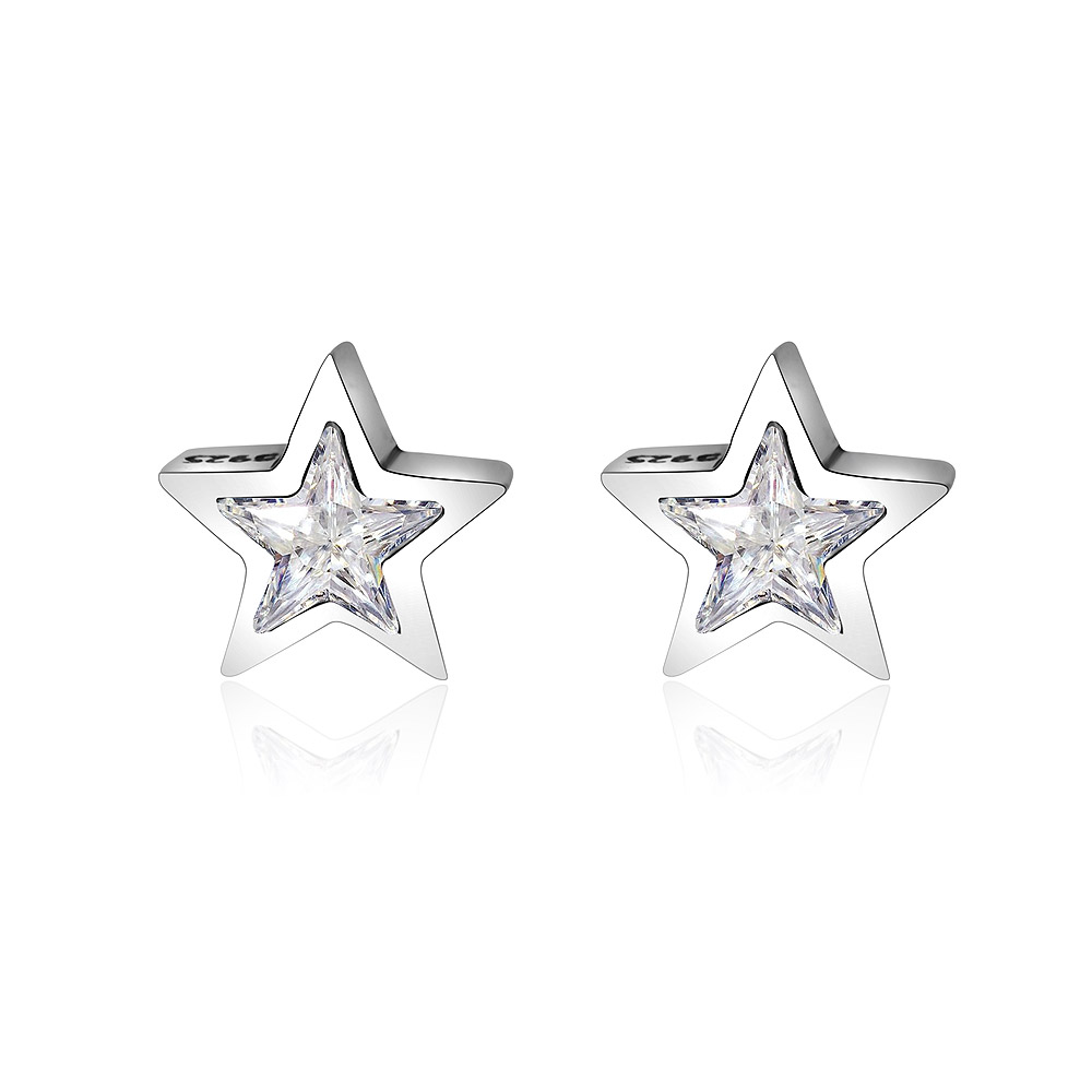 Silver Single Star Zirconia Ear Studs